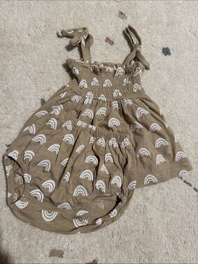 Siix baby Tan Rainbow Print Matching Set - Dress & Bloomers